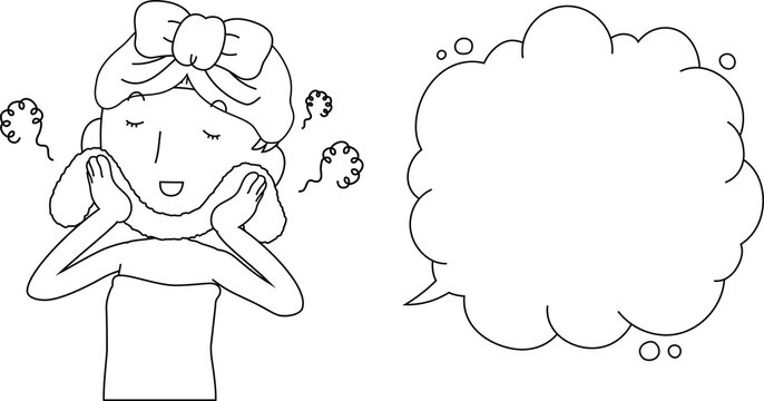 Illustration of a cute lady who is washing the face as after bathing with Bubble Callout outline 