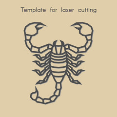 Template animal for laser cutting. Abstract geometric scorpion for cut. Stencil for decorative panel of wood, metal, paper. Vector illustration.