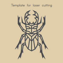 Template animal for laser cutting. Abstract geometric stag beetle for cut. Stencil for decorative panel of wood, metal, paper. Vector illustration.