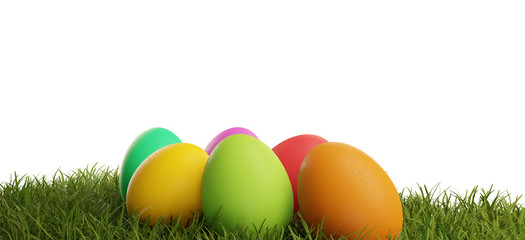 colorful Easter eggs green grass 3d-illustration