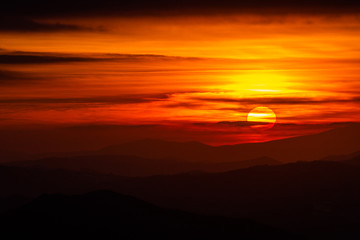 Beautiful sunset over mountains layers in Umbria (Italy)