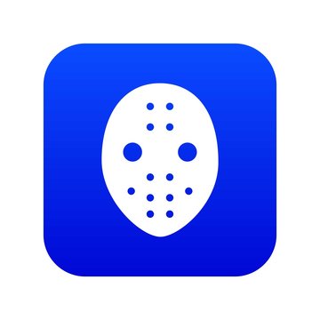 Hockey goalkeeper helmet icon blue vector isolated on white background