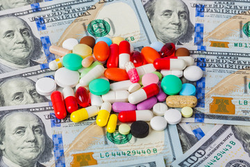 Pills and money - business medical background