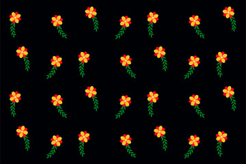 Tiny Flowers Black Background Vector Pattern