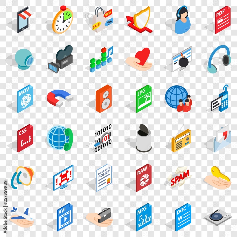 Poster web key icons set. isometric style of 36 web key vector icons for web for any design