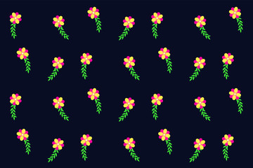 Tiny Flowers Black Background Vector Pattern