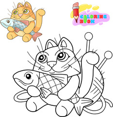 cartoon cute little cat coloring book funny illustration