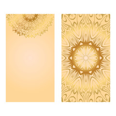 Collection Card With Relax Mandala Design. For Mobile Website, Posters, Online Shopping, Promotional Material. Gold color