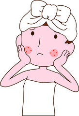 Illustration of a cute woman with rough skin as after bathing