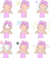 Illustration of a woman with rough skin as after bathing set