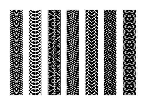 Black Tire Tracks Wheel Car or Transport Set on Road Texture Pattern for Automobile. Vector illustration of Track.