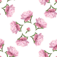 Watercolor seamless pattern of peony flowers