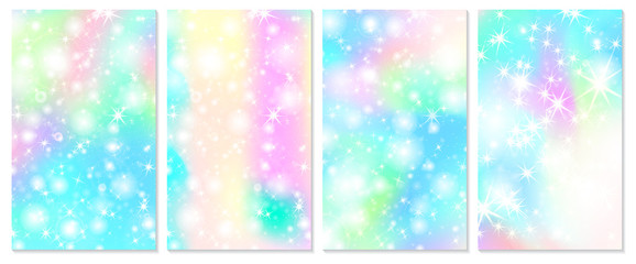 Unicorn rainbow background. Holographic sky