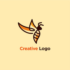 line art illustration of bee logo designs, colorful honey bee logo designs template
