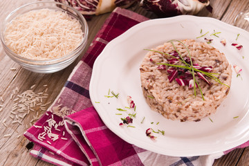 Risotto with red radicchio.