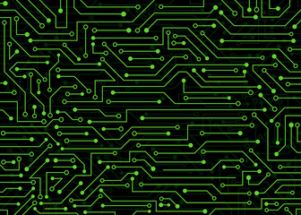 Circuit board, technology background. Green vector background illustration for web, decor, graphic design