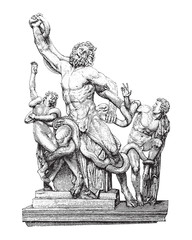 Sculpture of Laocoön and his sons / vintage illustration from Meyers Konversations-Lexikon 1897