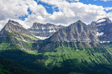 Fototapeta na wymiar Oberlin Mountain and Cannon Mountain in Glacier National Park, Montana state. USA