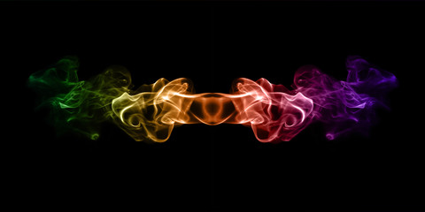 multicolored smoke isolated on black background close up