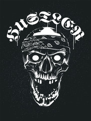 Grunge Skull in Bandana with Hustler Typography