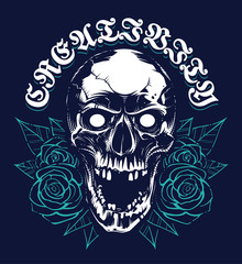 Skull with Roses Grunge Print Design