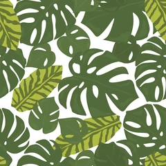 Gordijnen Monstera tropisch bos verlaat achtergrond. Groen naadloos patroon © a7880ss