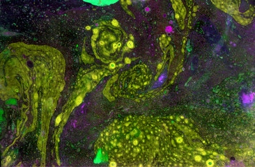 abstract black  green yellow fluid art marble texture, acrylics