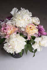 Beautiful bouquet of white and pink peonies