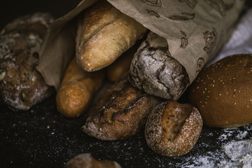 Many mixed breads and handmade bagels