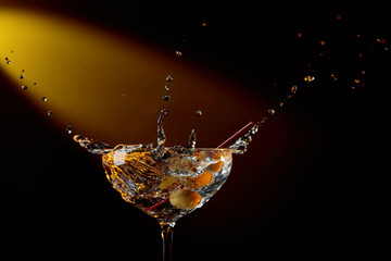 Dry martini with green olives.