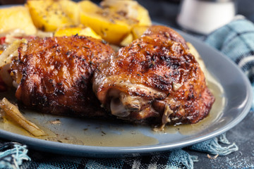 Roasted chicken thighs with potatoes