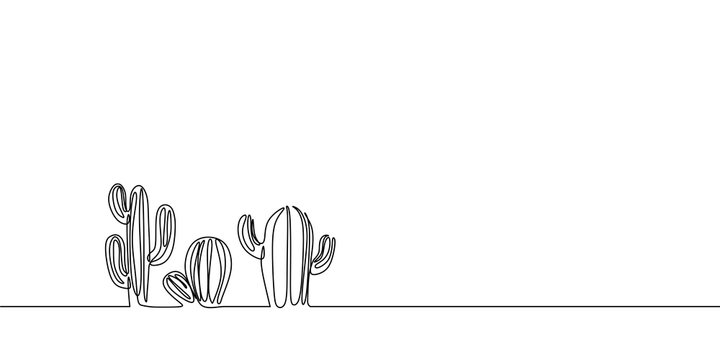 Vector Set of Cute Cactus continuous one line drawing Black and White Sketch House Plants Isolated on White Background. Potted Cactus Family Hand Drawn Illustration