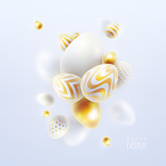 Happy Easter holiday background with 3d eggs
