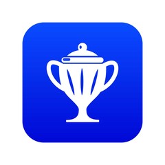 Ice hockey cup icon blue vector isolated on white background