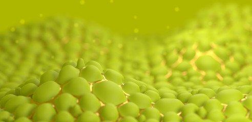 Cellular structure, chartreuse and gold, abstract background. 3D render / rendering