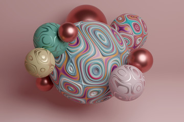 Decorative group of spheres, wallpaper, 3d render / renderin