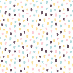 Abstract seamless pattern with freehand  shapes made in vector. Marker marks, strokes and scribbles in pastel colors on white background.