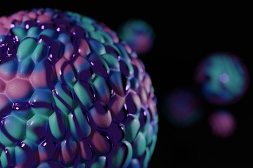 Abstract colorful particles with shallow depth of field, 3d render / rendering