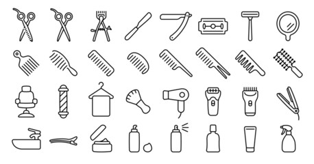 Barber Shop Icon Set (Thin Line Version) - obrazy, fototapety, plakaty