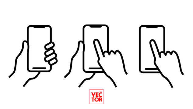 Mobile Phone Bold Line Icon with Hand holding smartphone