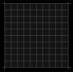 Measured grid. Graph plotting grid. Corner ruler with measurement isolated on the black background. Vector graph paper template background.