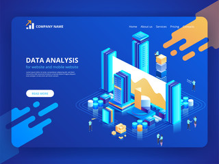 Data Analysis for website and mobile website. isometric vector concept illustration