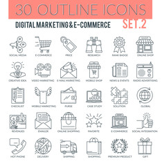 Digital Marketing and E-commerce Outline Icons