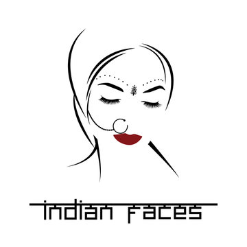  Illustration depicting a woman's face with Indian ornaments