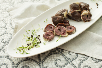raw chicken or turkey hearts ingredients for cooking, liver meat