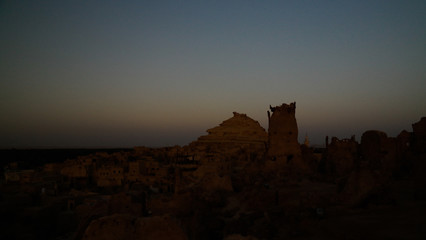 Panorama of old city Shali and mountain Dakrour, Siwa oasis at s