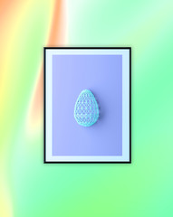 Creative Easter concept. Egg in frame on pink wall. Minimal Easter idea. Top view, flat lay. Neon colors, waporwave style. Creative easter concept