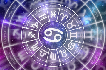 Zodiac Cancer symbol inside of horoscope circle