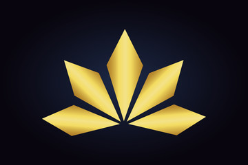 Abstract floral vector golden logo. Minimalistic golden logo. Abstract flower with five petals.