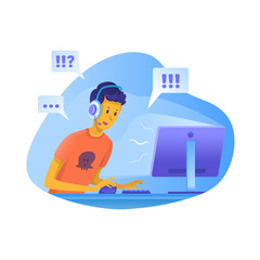 Boy playing computer games vector illustration